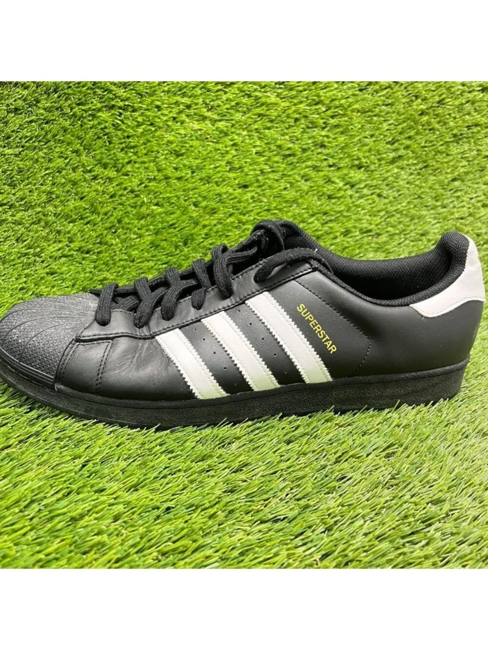 Adidas Superstar Mens Size 13 Black White Gold Athletic Leather Shoes Sneakers